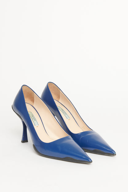 Blue Leather Preowned Pointed Toe Pumps