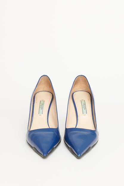 Blue Leather Preowned Pointed Toe Pumps