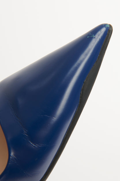 Blue Leather Preowned Pointed Toe Pumps