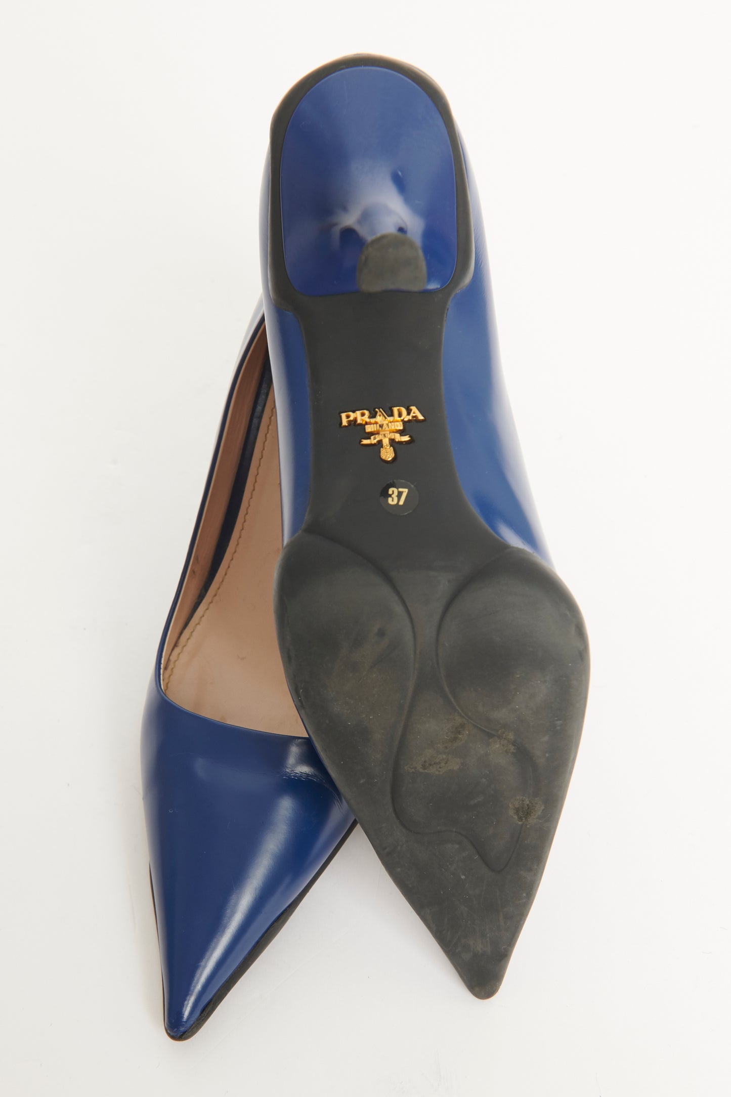 Blue Leather Preowned Pointed Toe Pumps