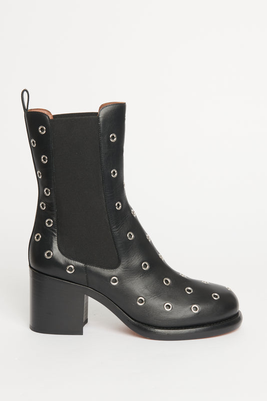 Black Leather Eyelet Preowned Boots