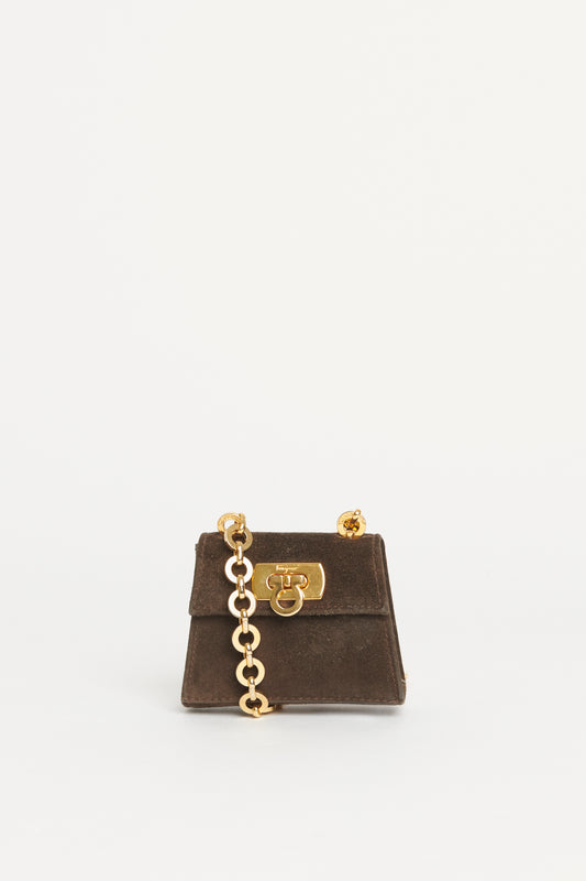 Brown Suede Preowned Gancini Mini Waist Bag