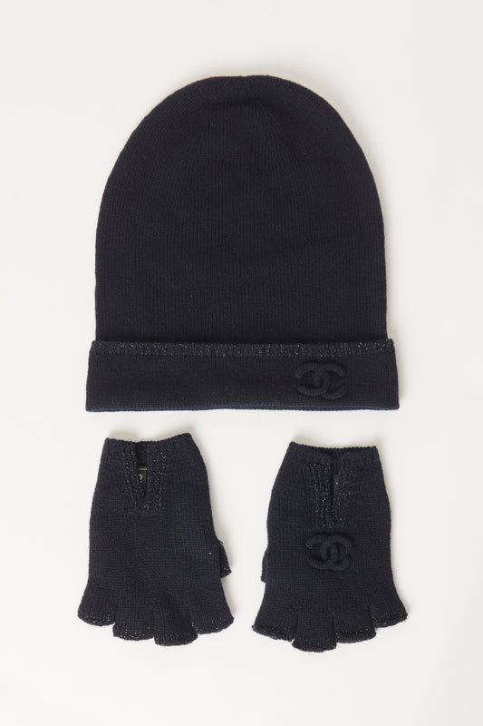 Navy Cashmere Hat and Gloves Preowned Sets