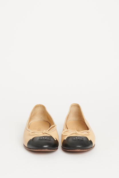 Beige Leather Cap Toe Preowned Ballerinas