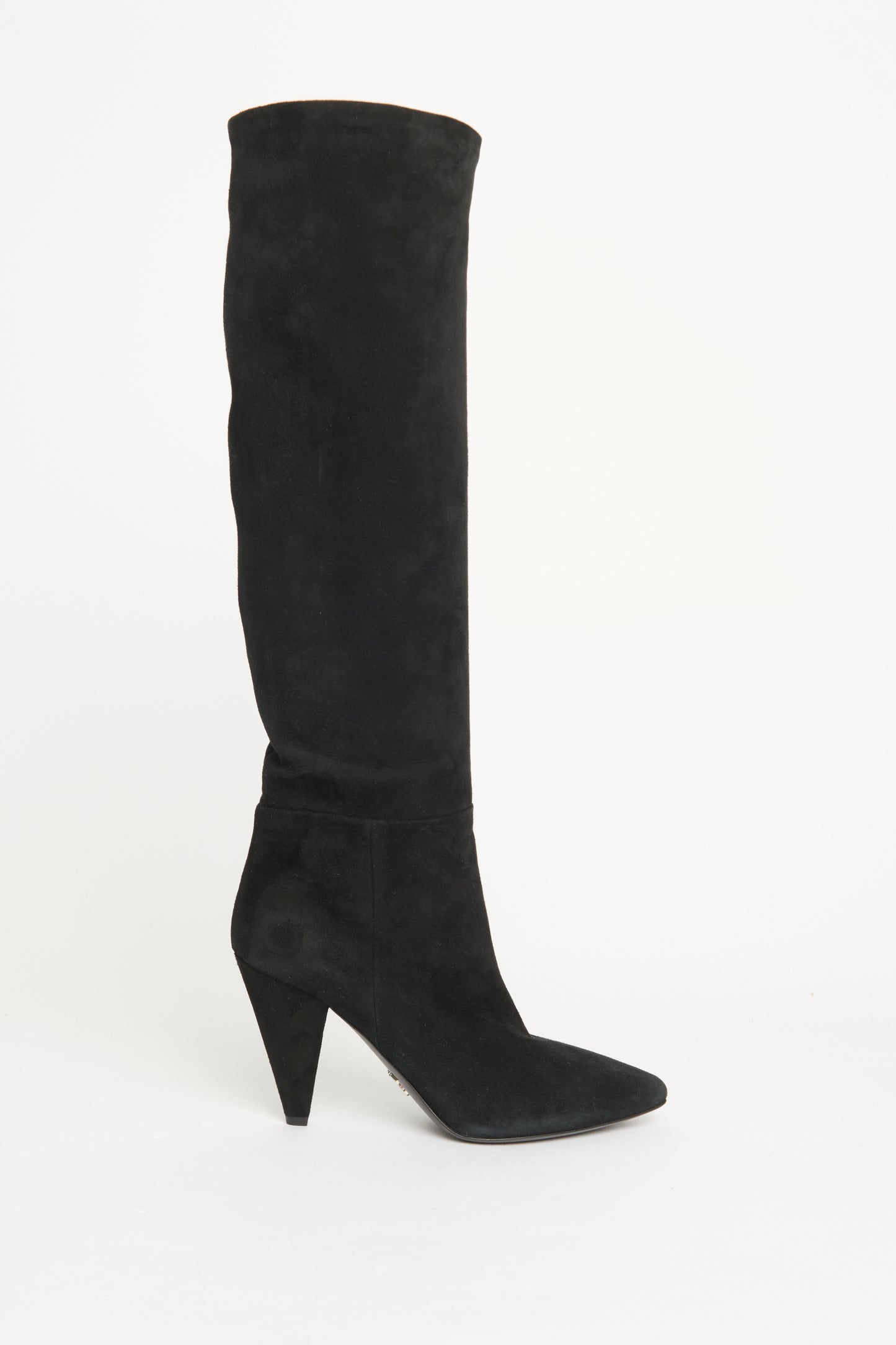 Black Suede Knee Length Preowned Boots