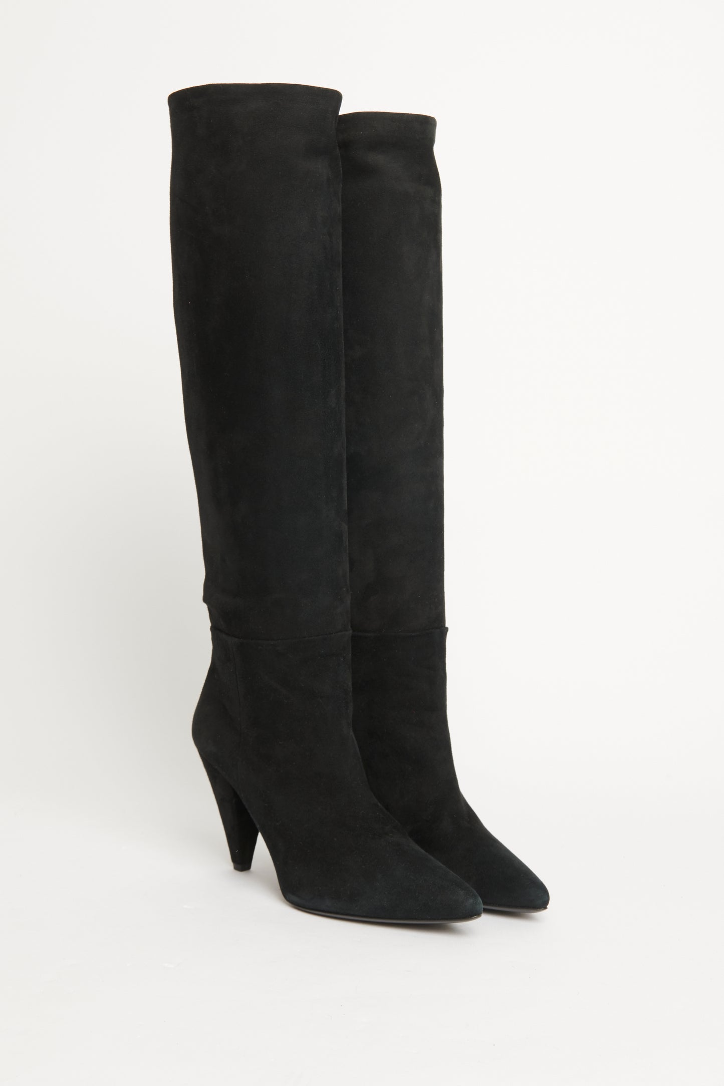 Black Suede Knee Length Preowned Boots