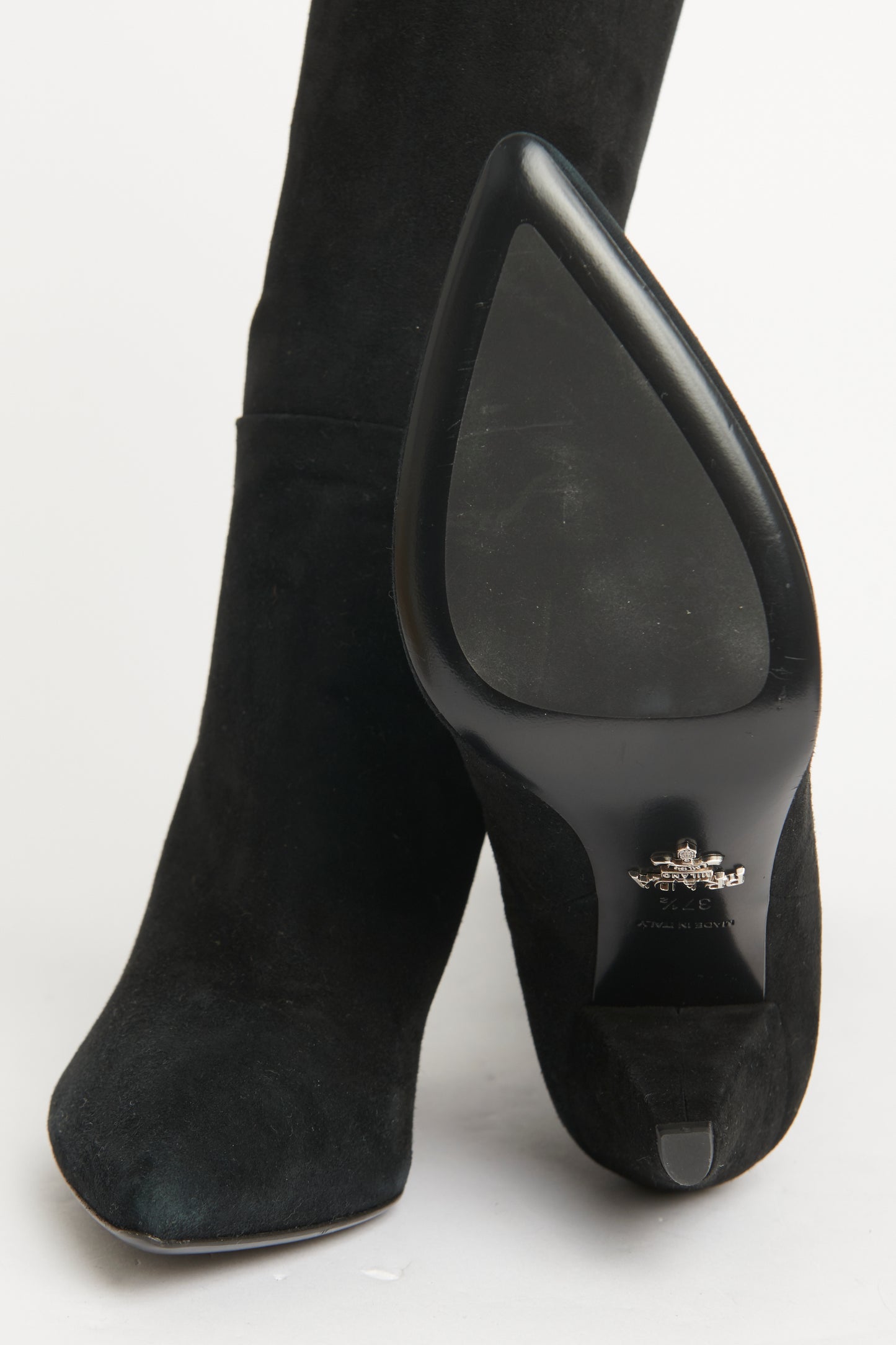 Black Suede Knee Length Preowned Boots