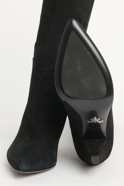 Black Suede Knee Length Preowned Boots