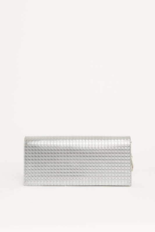 Metallic Argent Leather Micro Cannage Croisiere Clutch Bag