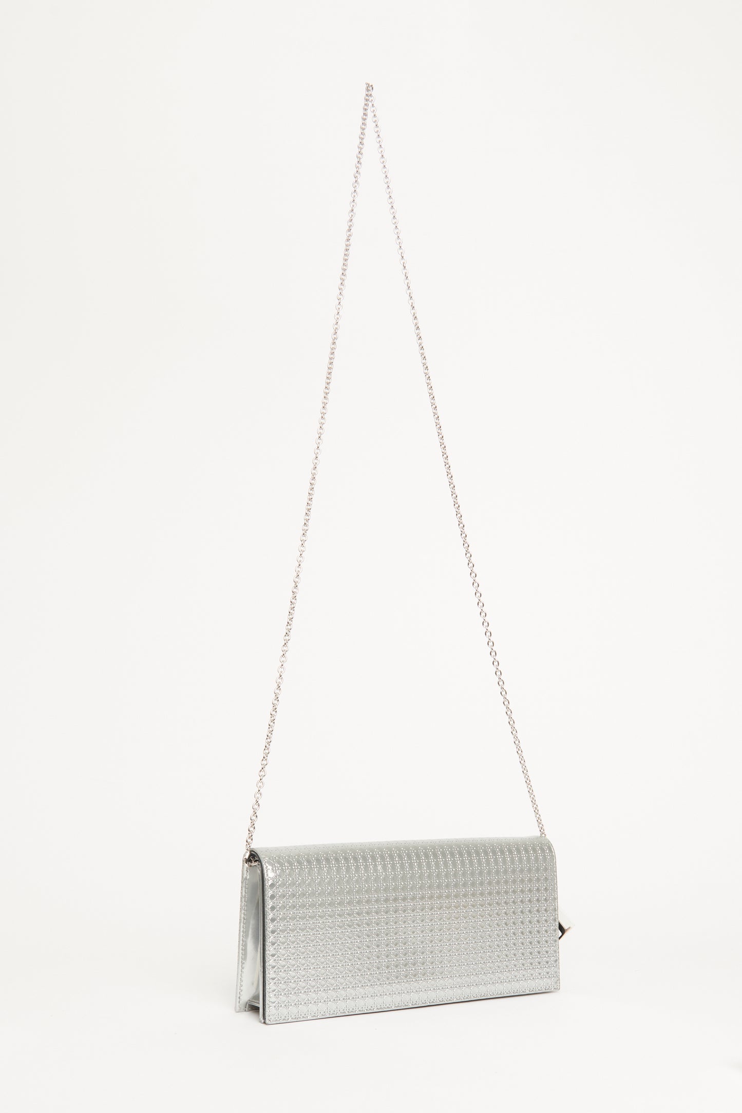 Metallic Argent Leather Micro Cannage Croisiere Clutch Bag