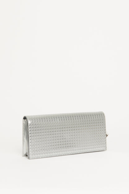 Metallic Argent Leather Micro Cannage Croisiere Clutch Bag