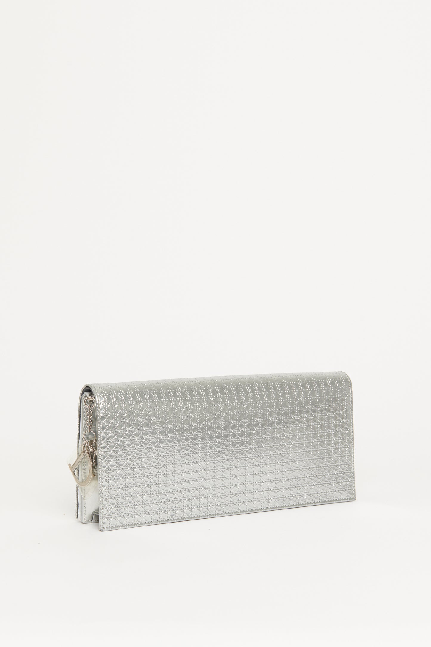 Metallic Argent Leather Micro Cannage Croisiere Clutch Bag