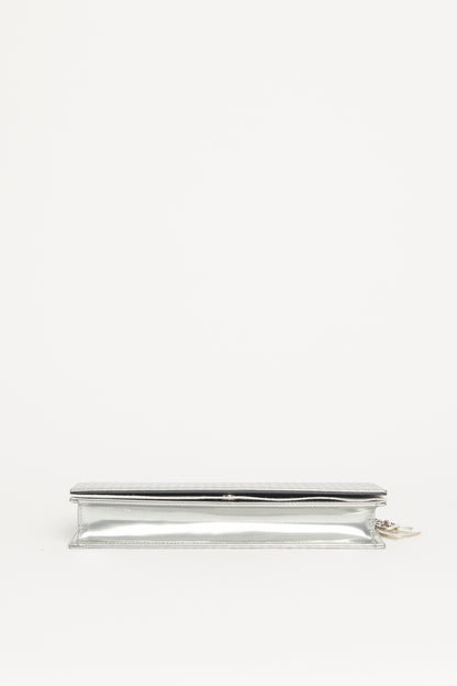 Metallic Argent Leather Micro Cannage Croisiere Clutch Bag