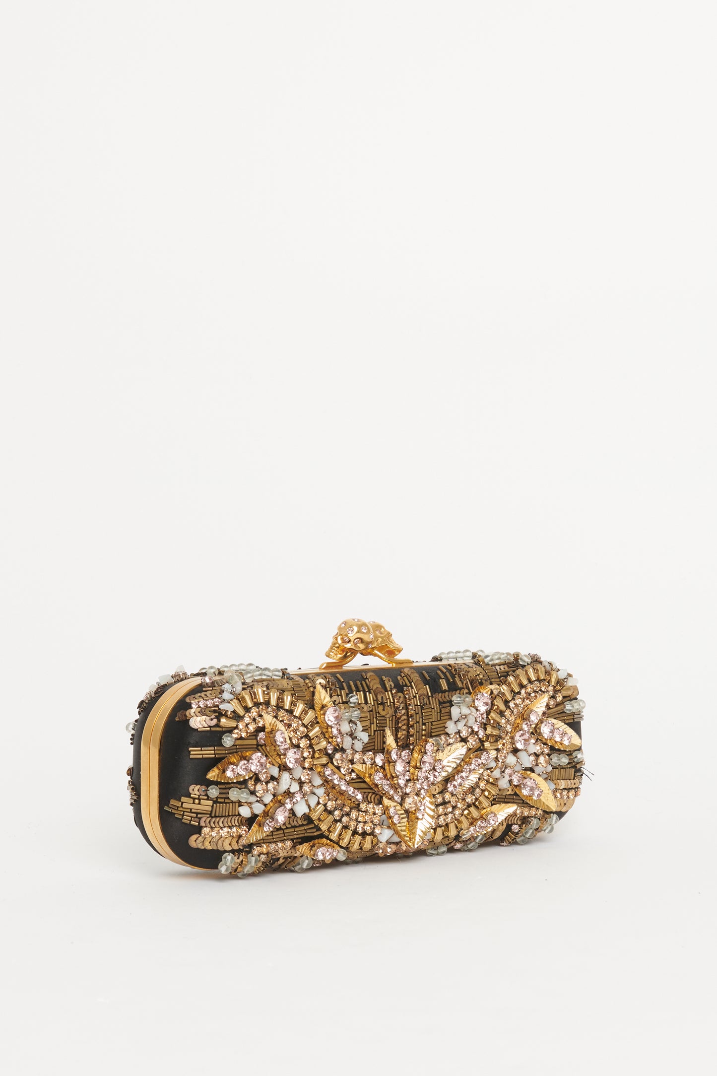 Black Satin Heavily Embellished Clutch Bag