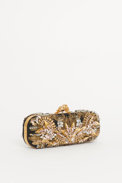 Black Satin Heavily Embellished Clutch Bag