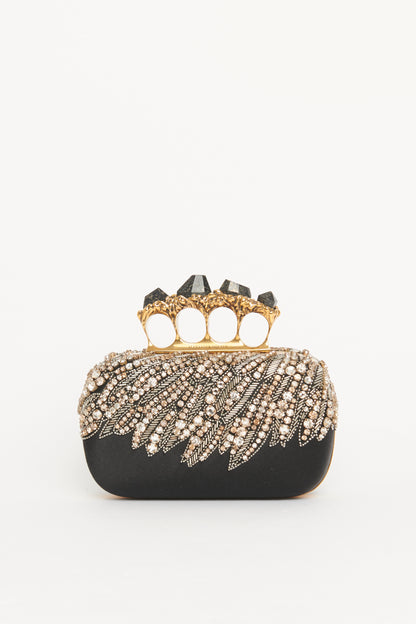 Black Satin Embellished Knuckle Clutch Bag