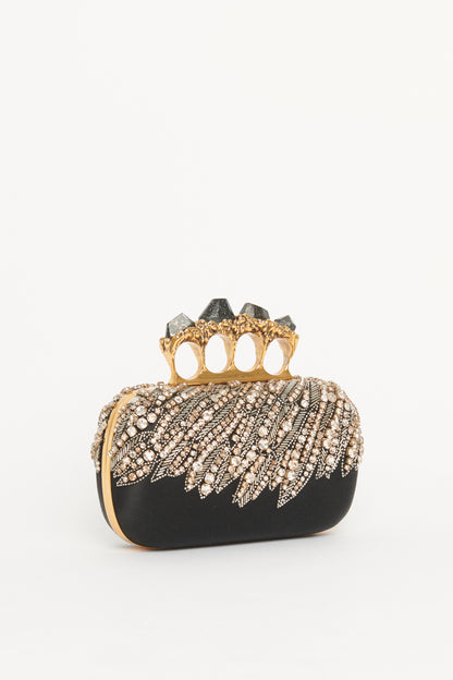 Black Satin Embellished Knuckle Clutch Bag