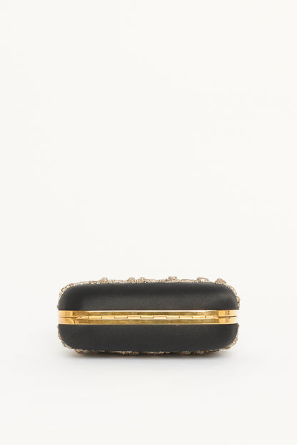 Black Satin Embellished Knuckle Clutch Bag