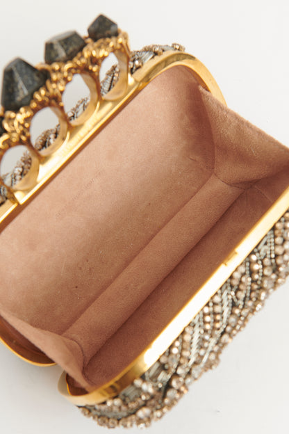 Black Satin Embellished Knuckle Clutch Bag