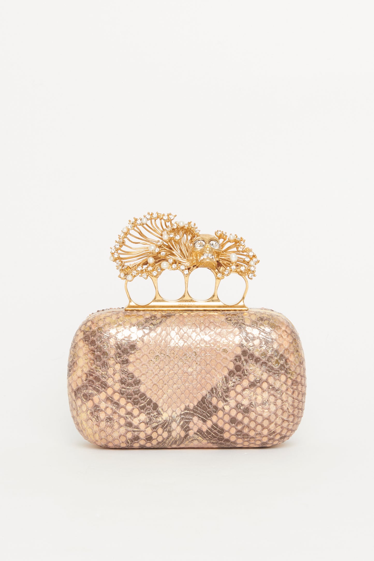 Rose Gold Snakeskin Preowned Knuckle Clutch Bag