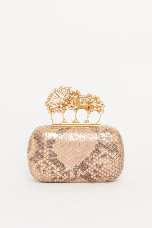 Rose Gold Snakeskin Preowned Knuckle Clutch Bag