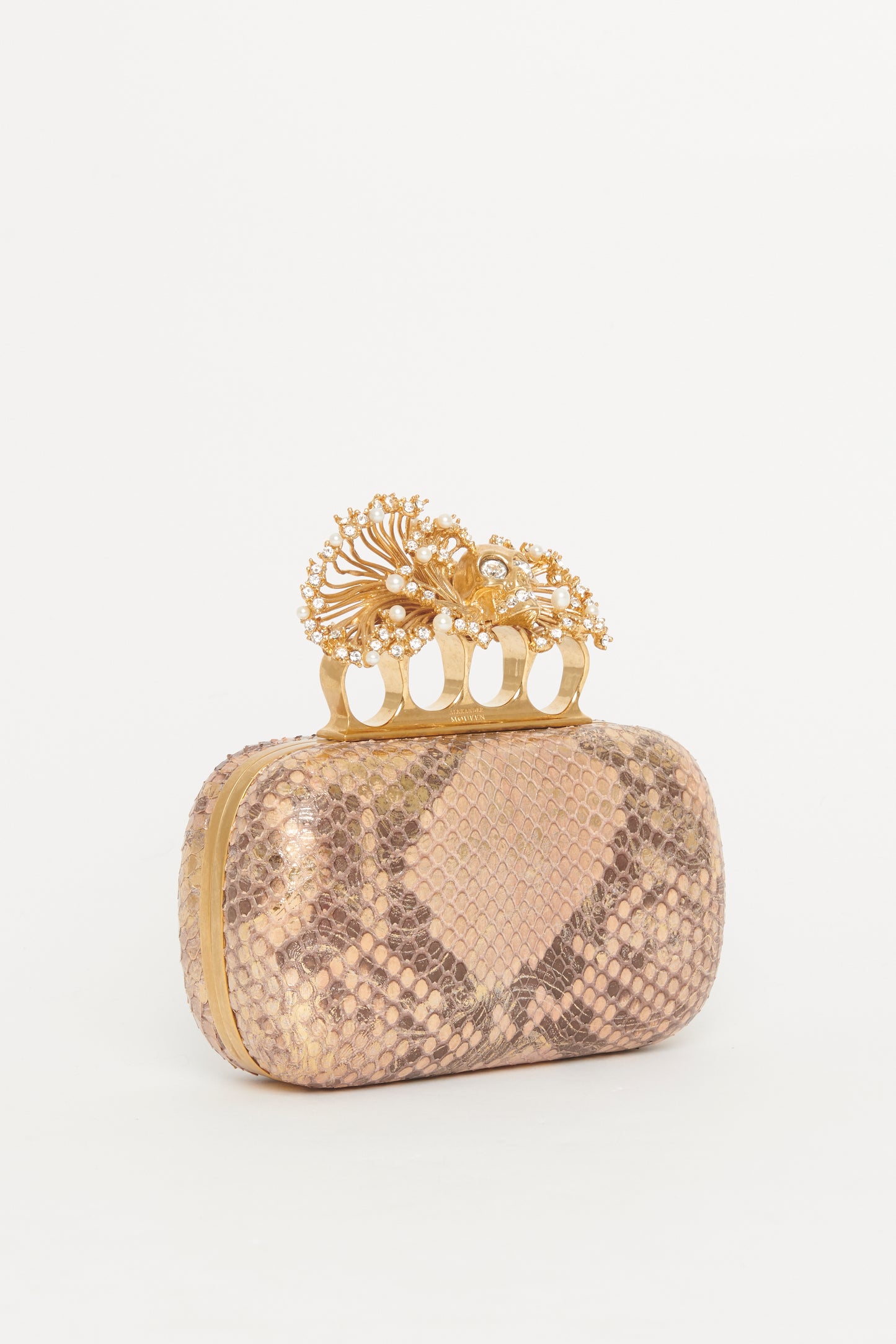 Rose Gold Snakeskin Preowned Knuckle Clutch Bag