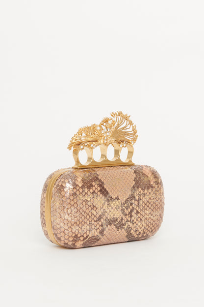 Rose Gold Snakeskin Preowned Knuckle Clutch Bag