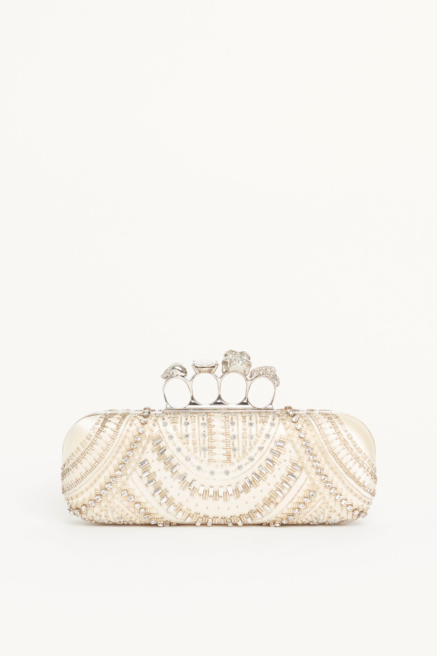 White Satin Embellished Knuckle Clutch Bag