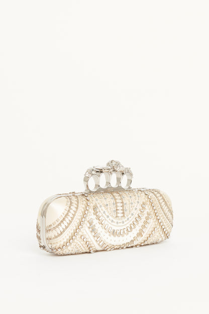 White Satin Embellished Knuckle Clutch Bag