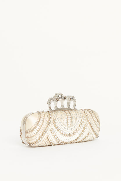 White Satin Embellished Knuckle Clutch Bag