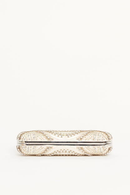 White Satin Embellished Knuckle Clutch Bag