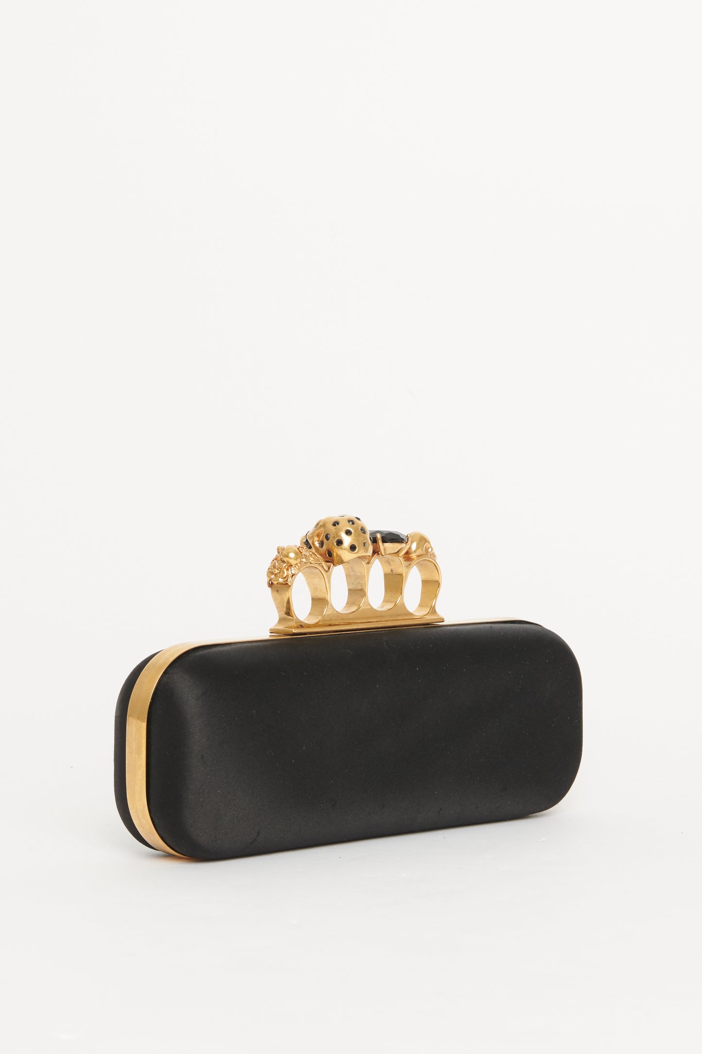 Black Satin Knuckle Preowned Clutch Bag