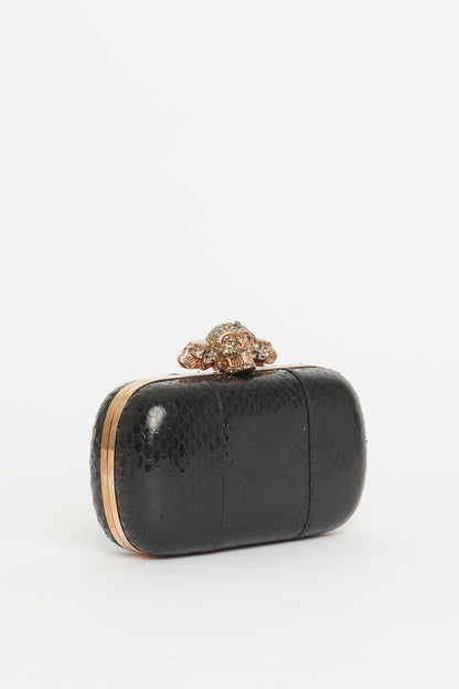 Black Snakeskin Knuckle Clutch Bag