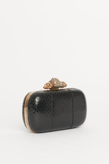 Black Snakeskin Knuckle Clutch Bag