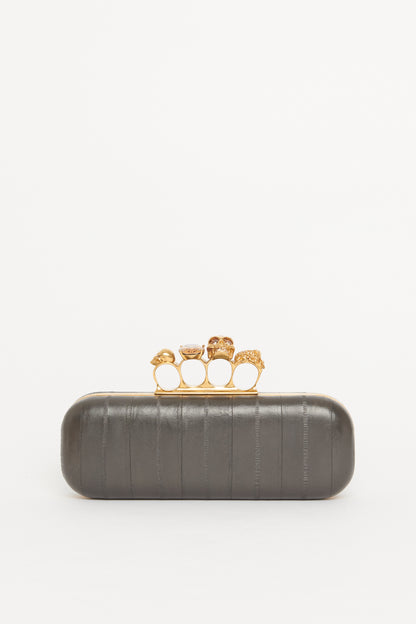 Grey Eel Leather Knuckle Clutch Bag