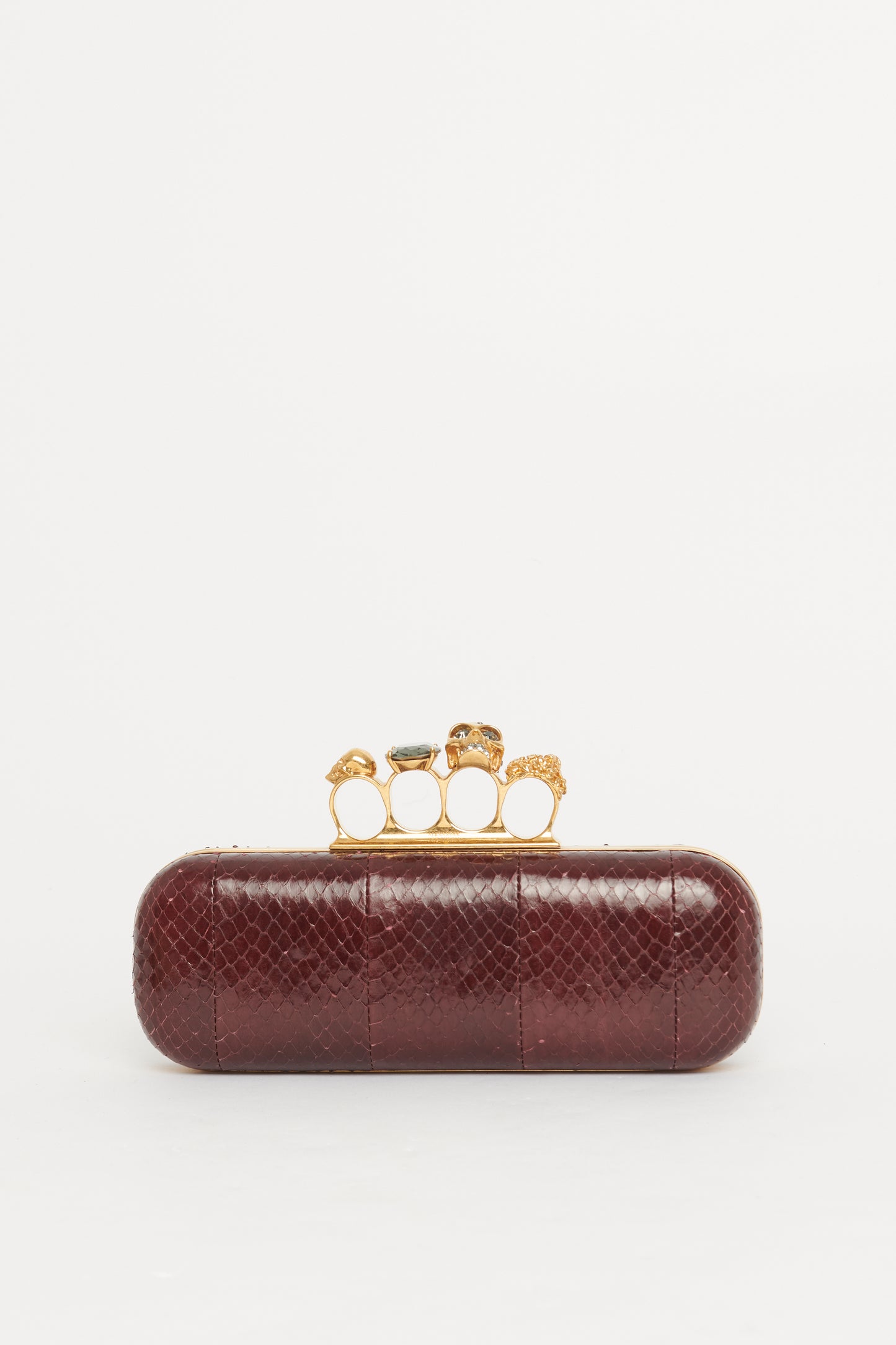 Burgundy Snakeskin Knuckle Clutch Bag