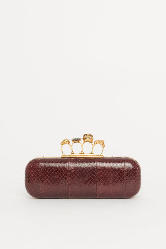 Burgundy Snakeskin Knuckle Clutch Bag