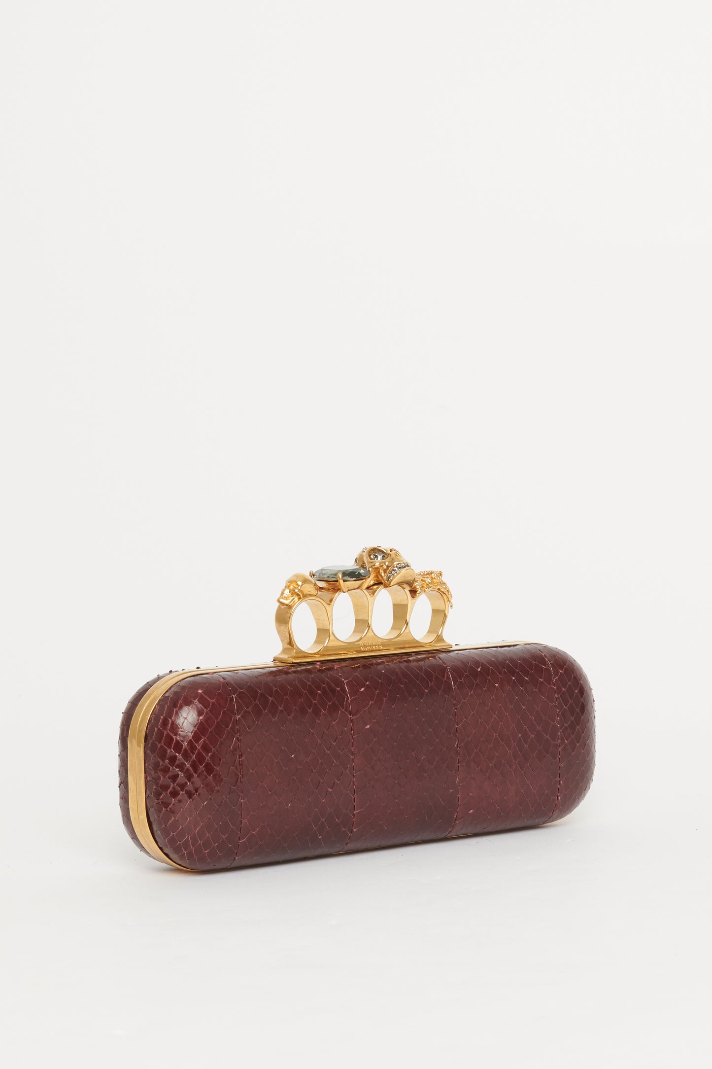 Burgundy Snakeskin Knuckle Clutch Bag