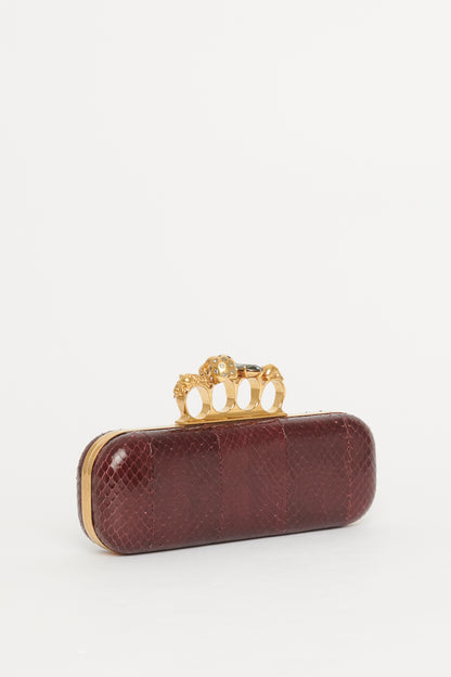 Burgundy Snakeskin Knuckle Clutch Bag