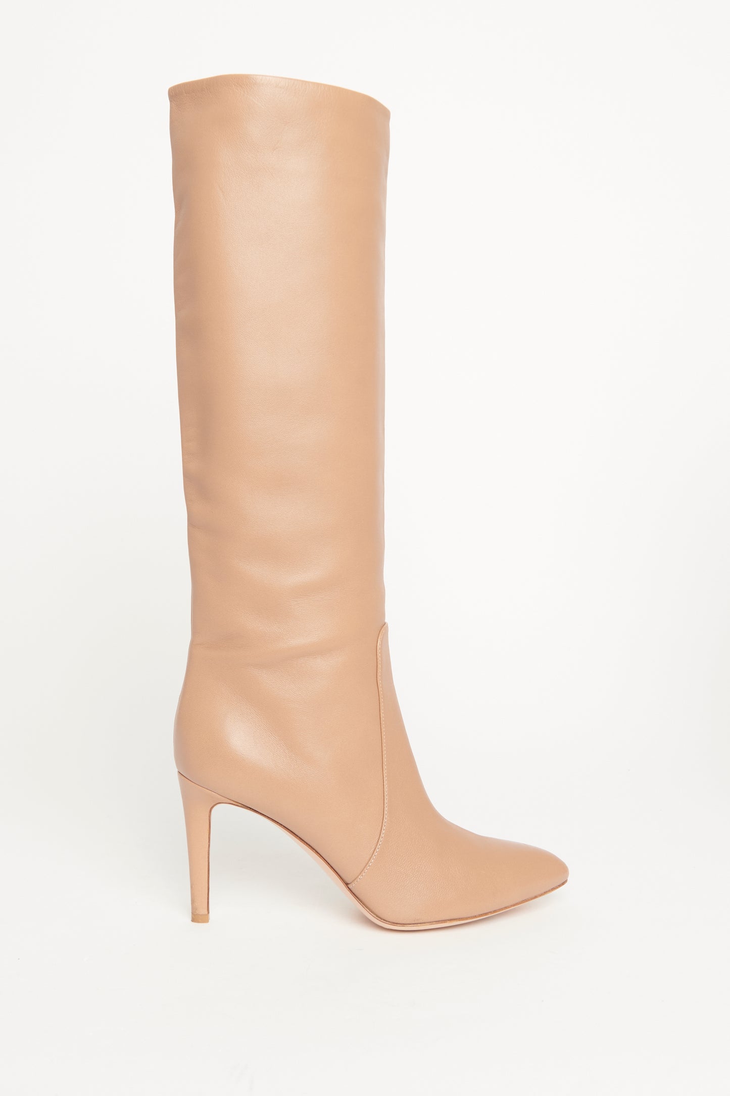 Beige Soft Leather Knee High Preowned Boots