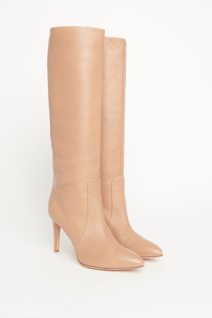 Beige Soft Leather Knee High Preowned Boots