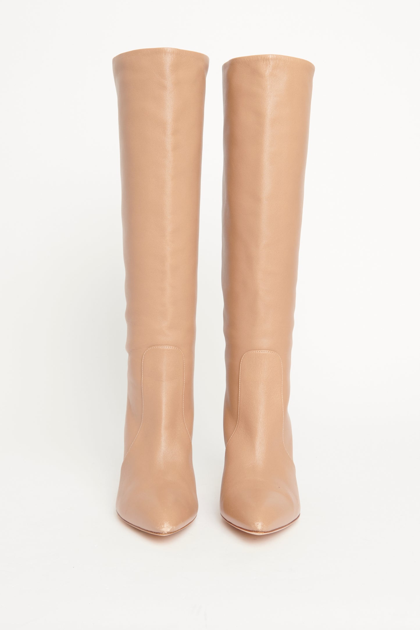 Beige Soft Leather Knee High Preowned Boots