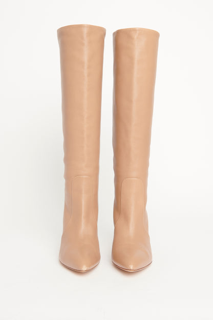 Beige Soft Leather Knee High Preowned Boots