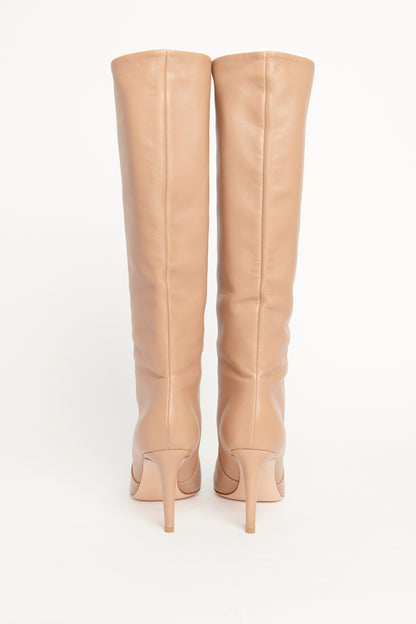 Beige Soft Leather Knee High Preowned Boots