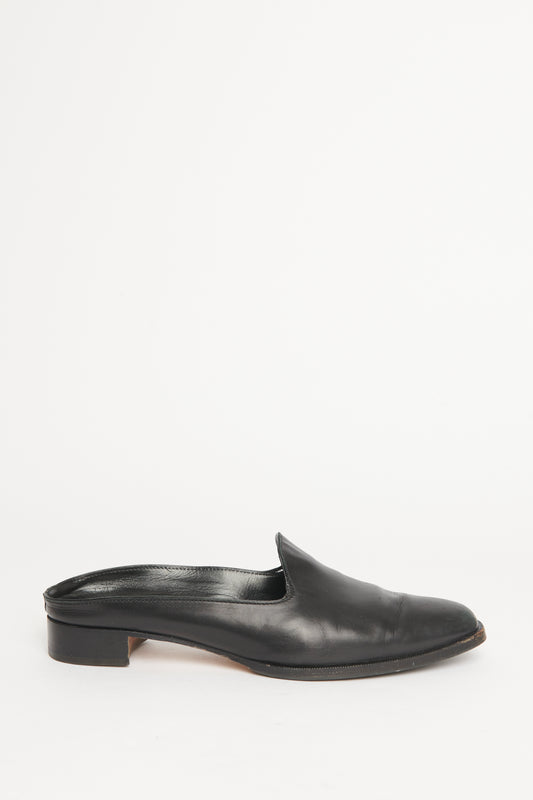 Black Leather Slip-On Preowned Loafer Mules