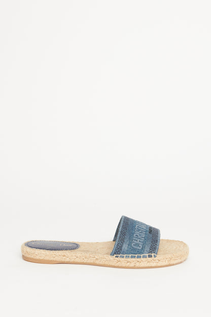 Denim Embroidered Granville Espadrille Preowned Flat