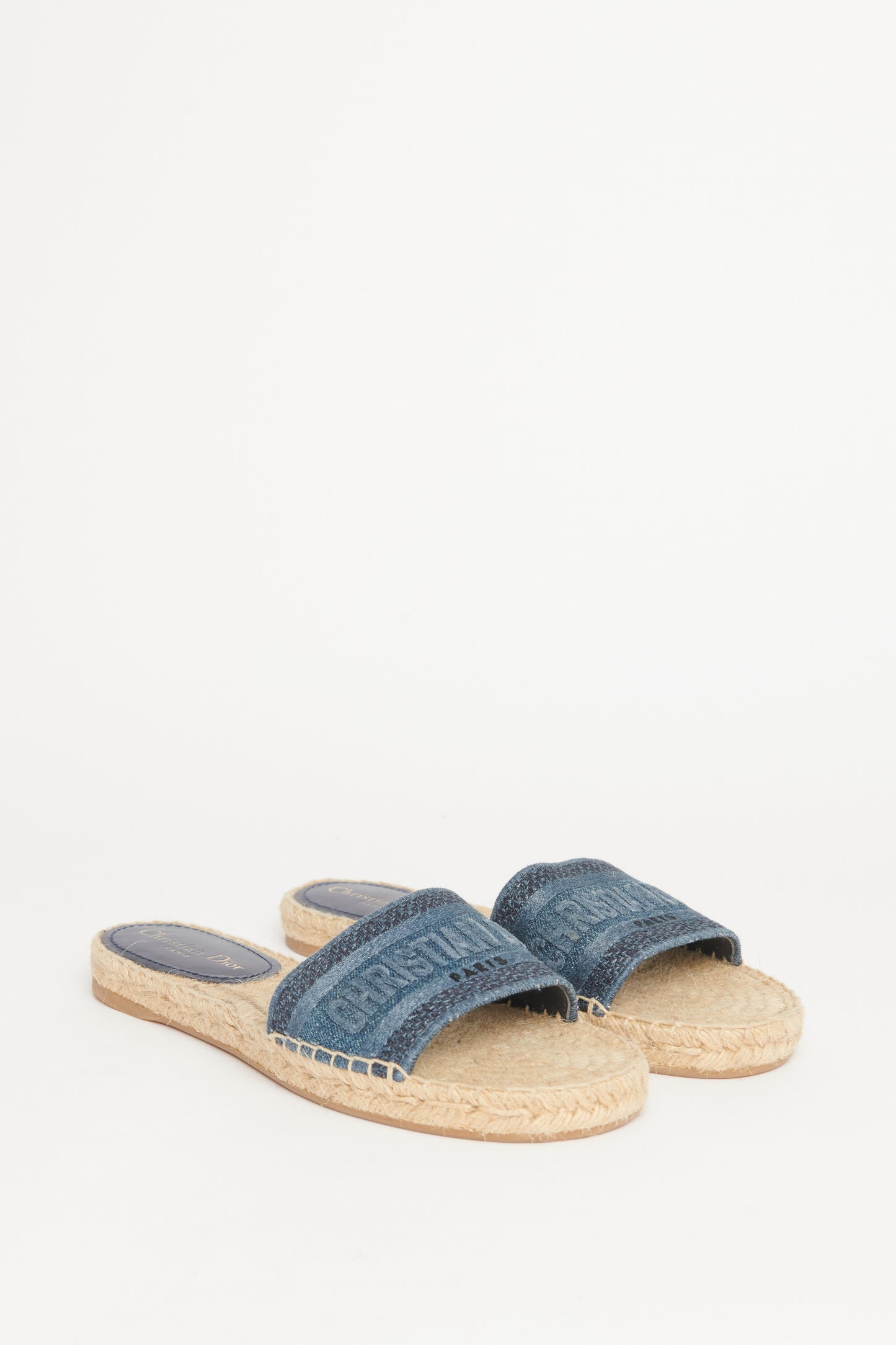 Denim Embroidered Granville Espadrille Preowned Flat