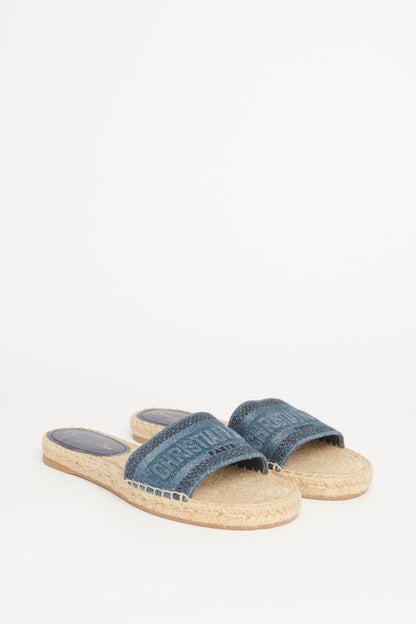 Denim Embroidered Granville Espadrille Preowned Flat