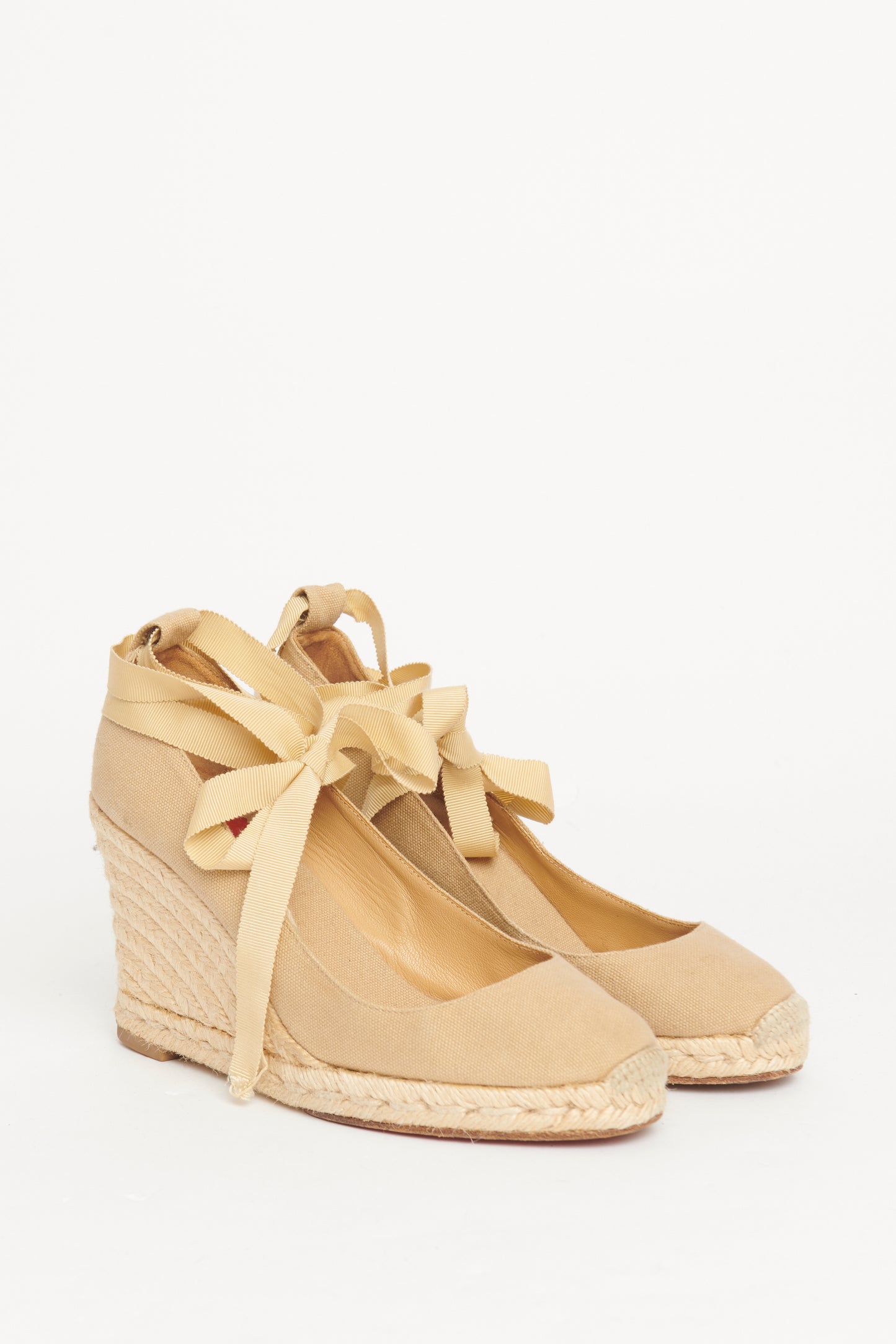 Formentera Tan Canvas Platform Preowned Wedges