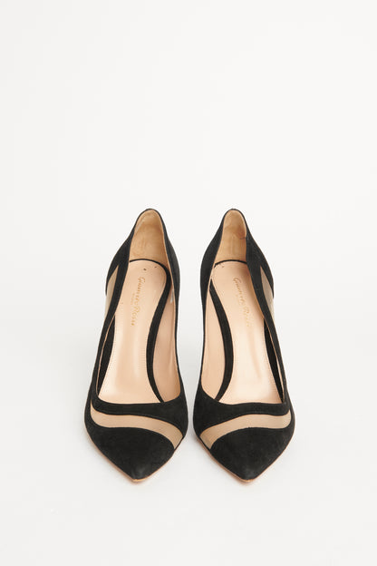 Suede Cut Out Pointed Toe Preowned Pumps